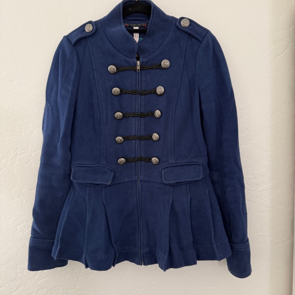 💙 Free People Navy Military Peplum Coat Sz 6